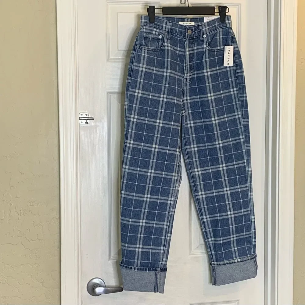 Pacsun Dad Jeans Plaid High Rise Size 25